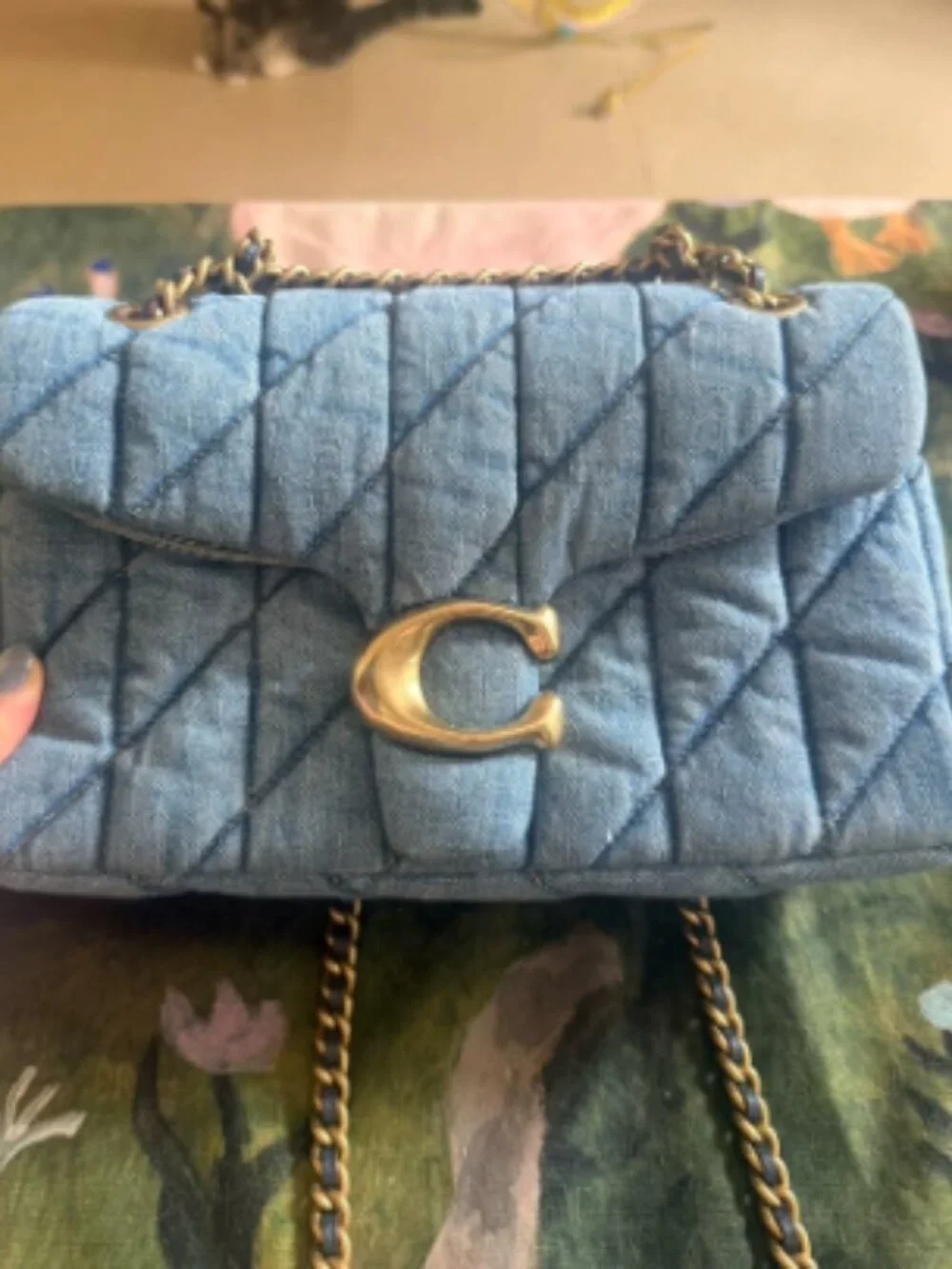 Blue Quilted Shoulder Bag Chain Strap Purse - Picture 1 of 5